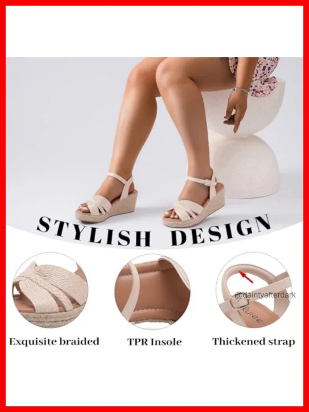 Womens Wide Width Wedge Sandals Faux Leather Ankle Strap Memory Foam